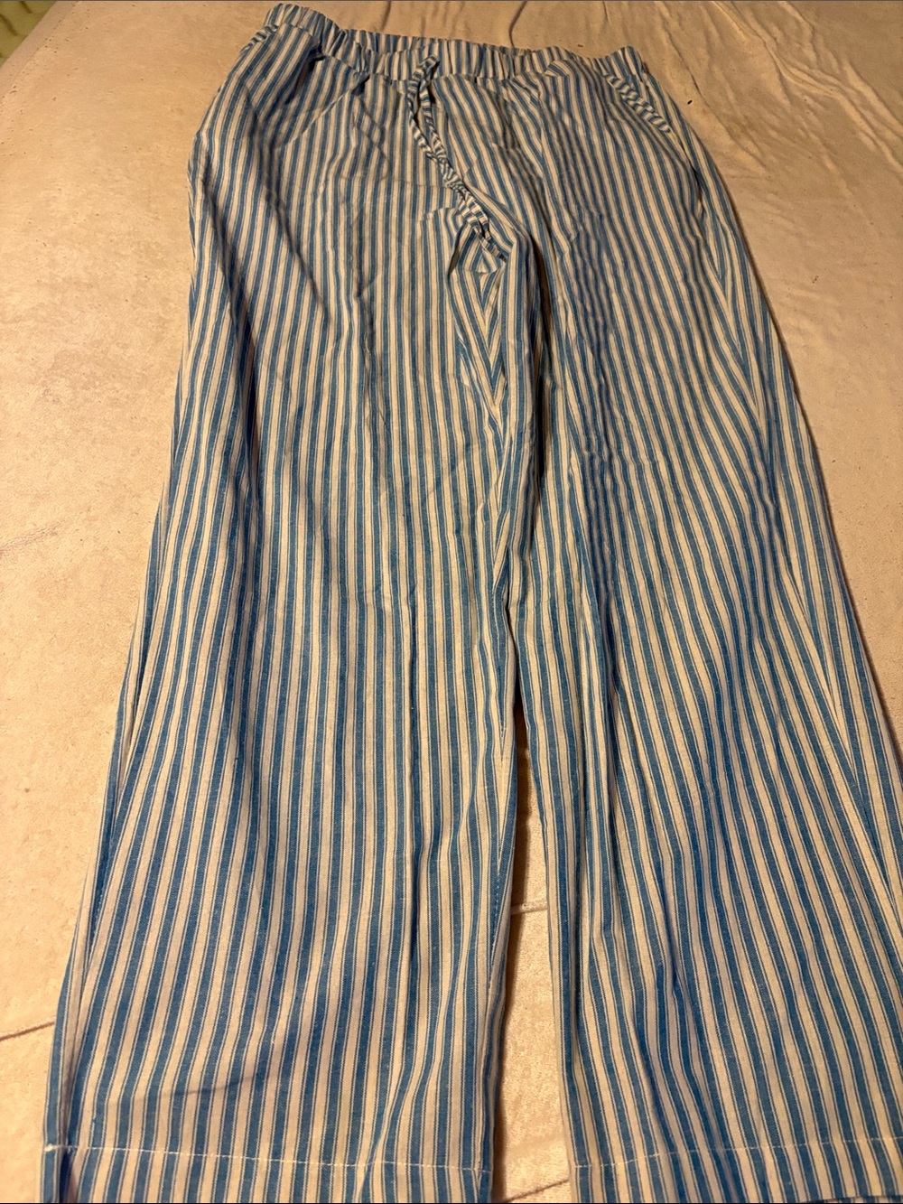 Trendy pull on blue and white stripe pant